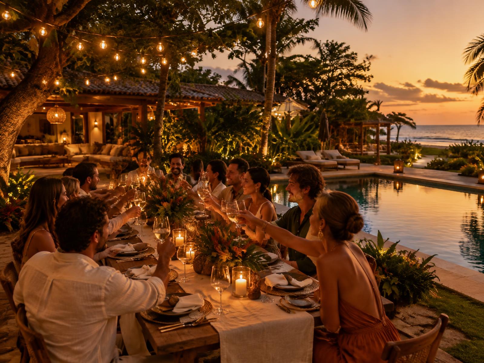 Jantar de celebração à beira da piscina em casa privada em Trancoso